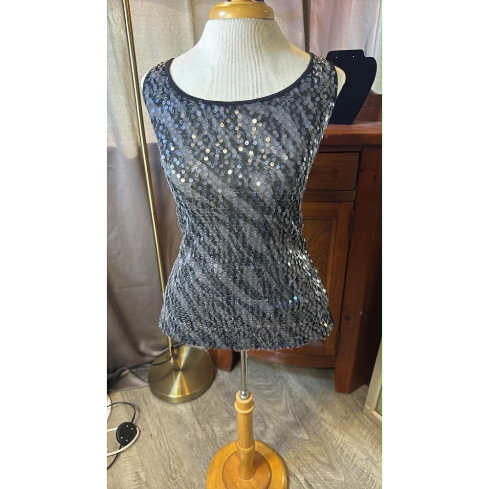 Wet Seal Womens Sequin Animal Print Racerback Tank Top Black Silver Party Club
